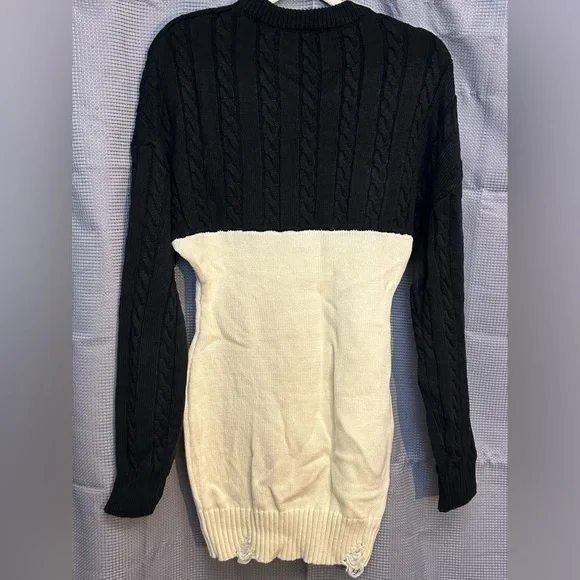 AKIRA Black and Cream LOVE Knit Sweater Dress - Picture 3 of 7